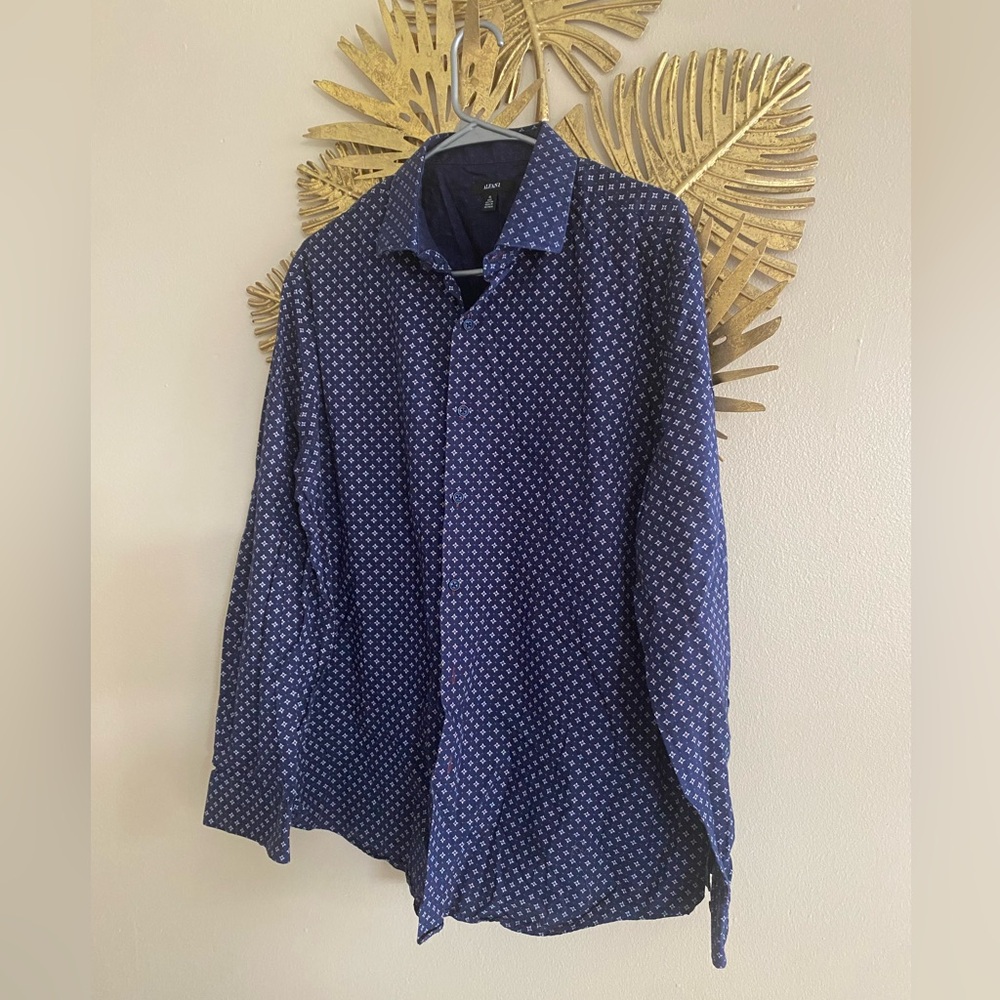 Alfani Navy Geometric Button Down Shirt